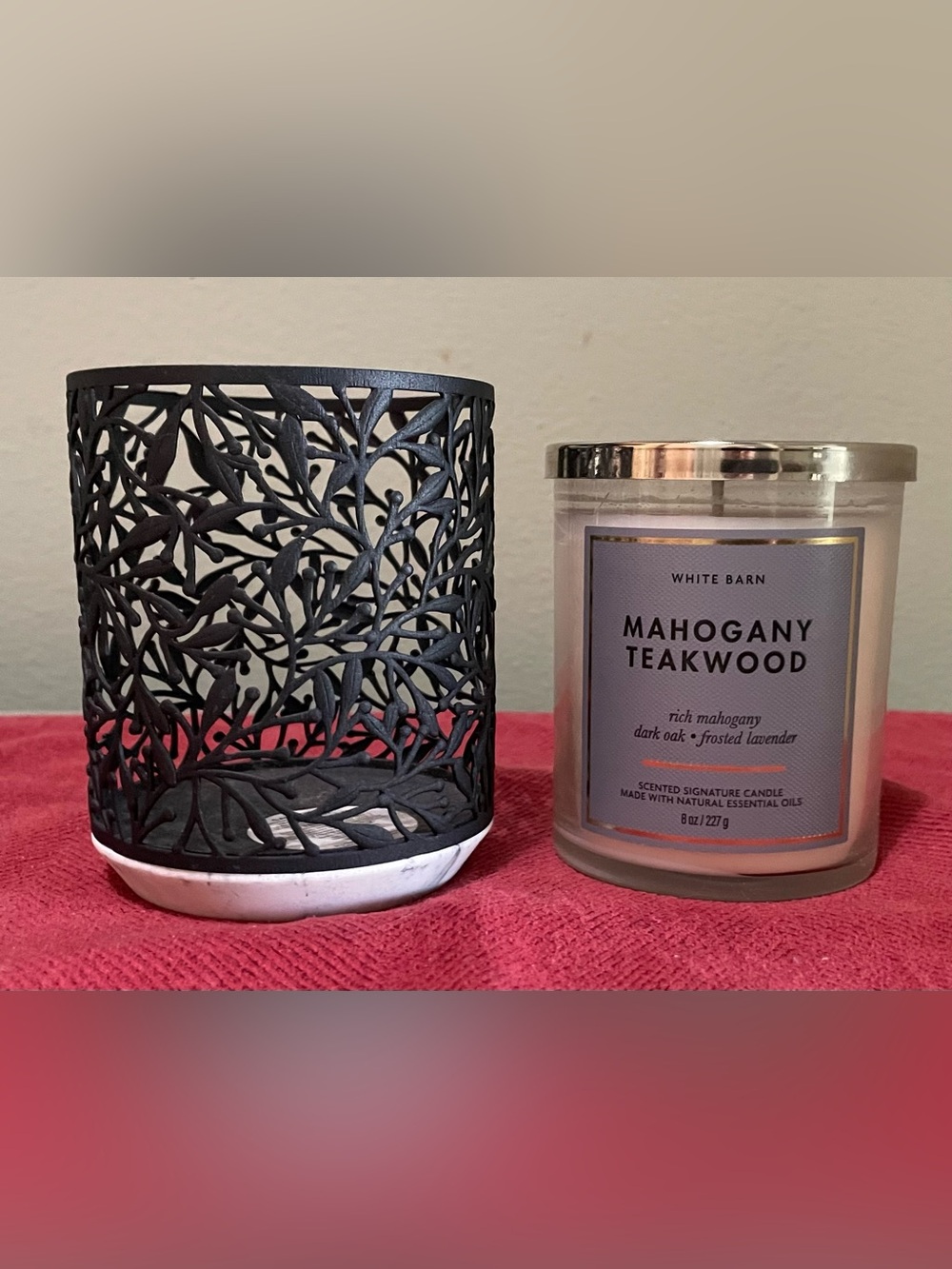 Bath & Body Works MAHOGANY TEAKWOOD Single Wick Candle + Metal Candle Holder